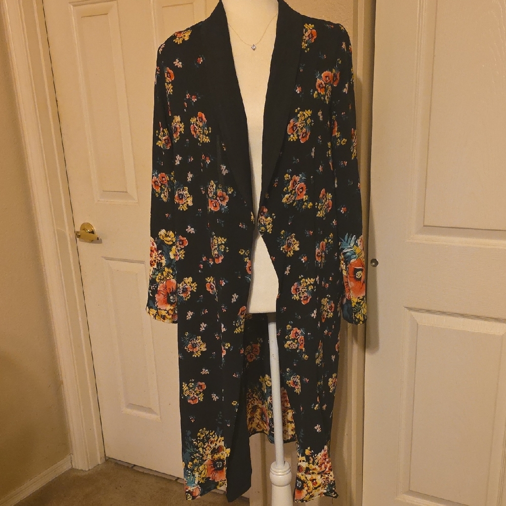 Kaii Black Floral Cover Up/ Cardigan ~ M